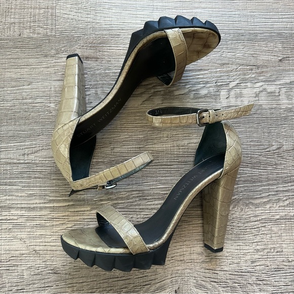 STUART WEITZMAN beige Croc Embossed platform heels - Picture 2 of 6
